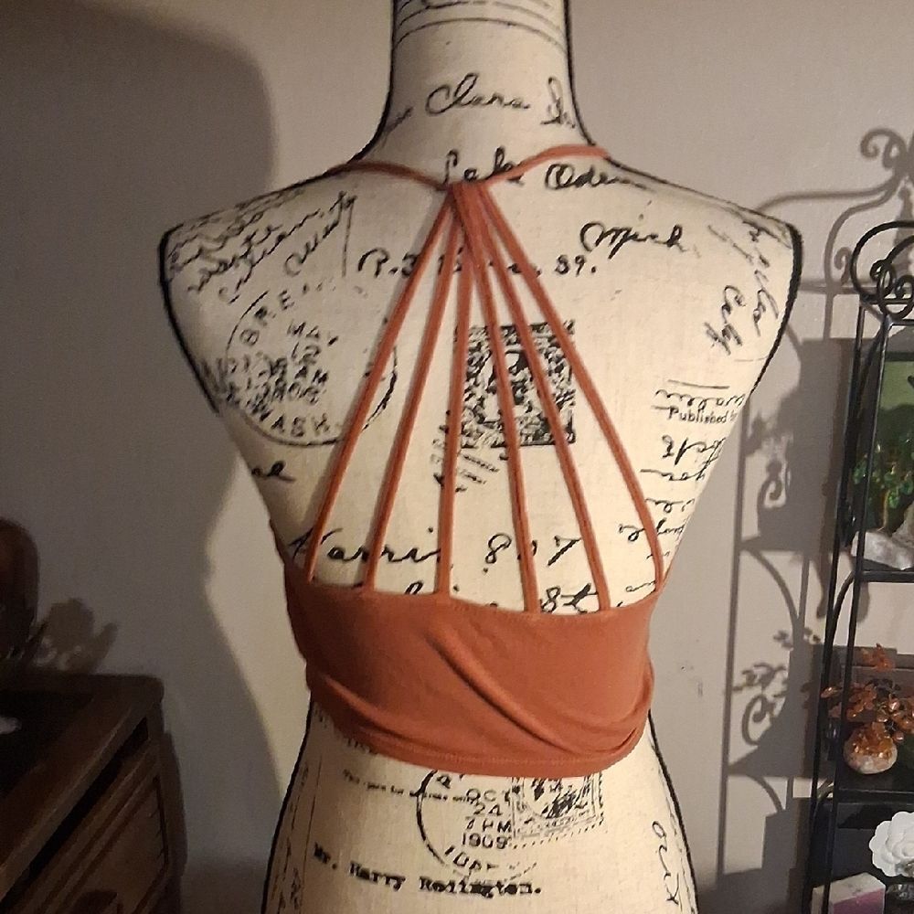 American Eagle Outfitters Strappy Rust Orange Halter Crop Top Medium